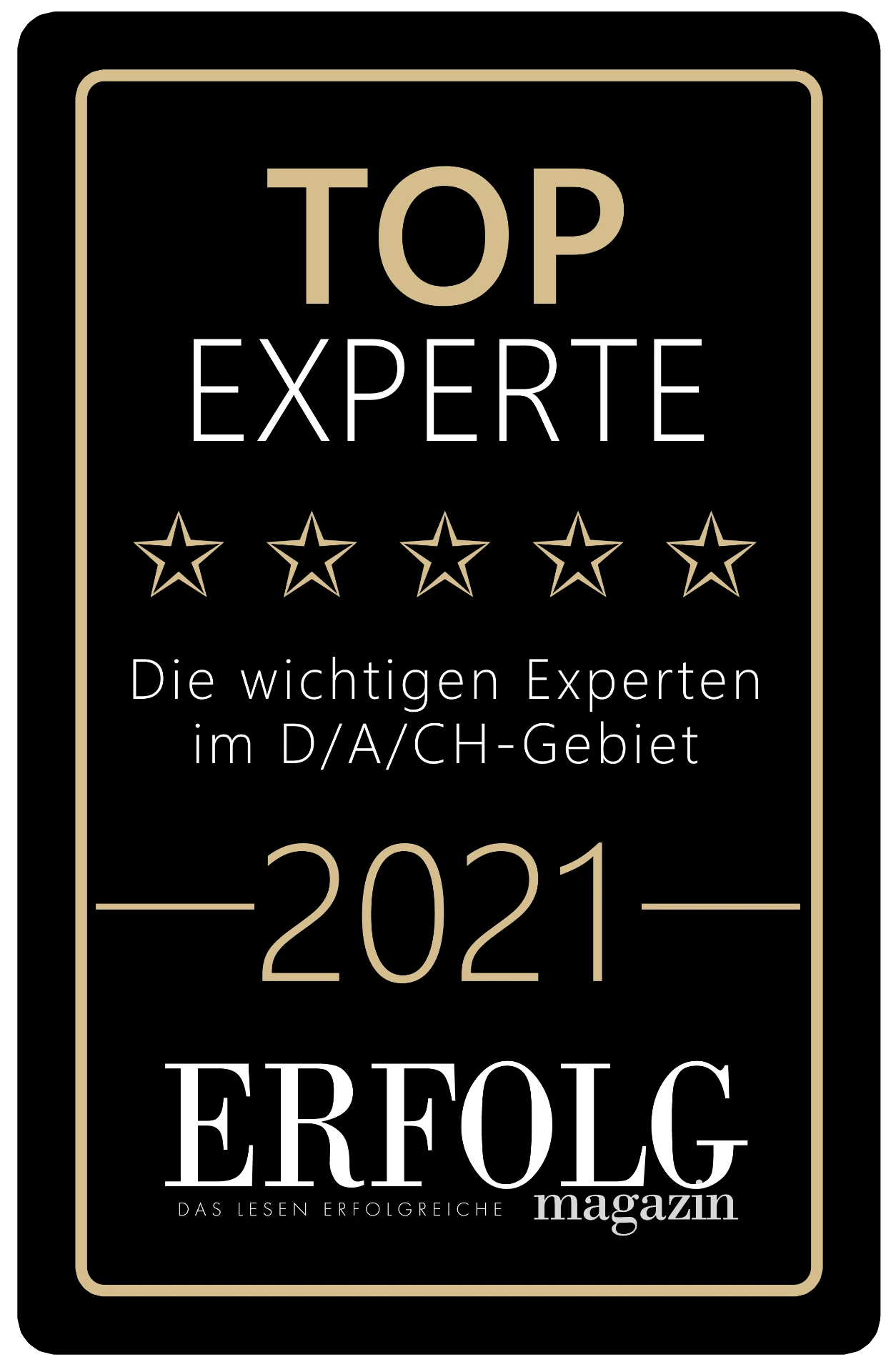 Auszeichnung TOP-Experten 2021 vom ERFOLG Magazin